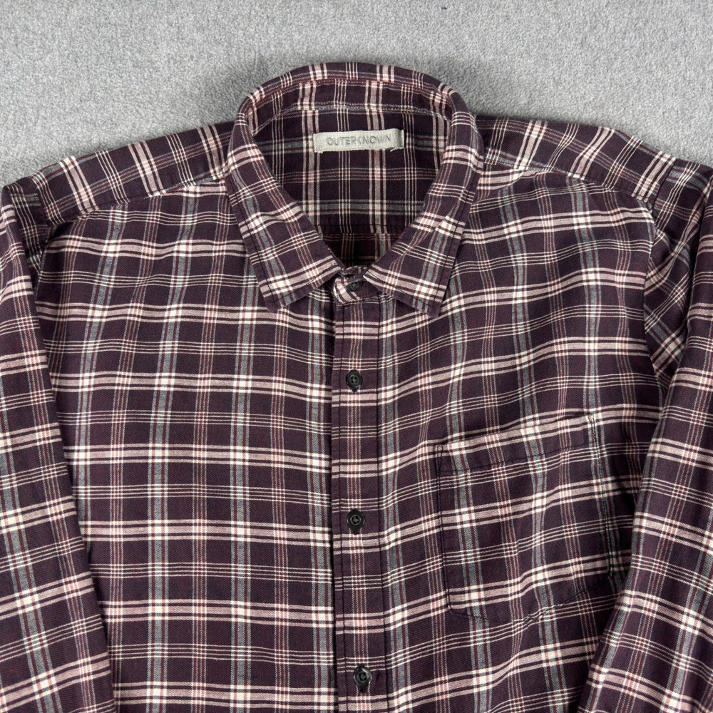Outerknown Long Sleeve Shirt Mens XL Purple Plaid Organic Cotton Linen Button Up